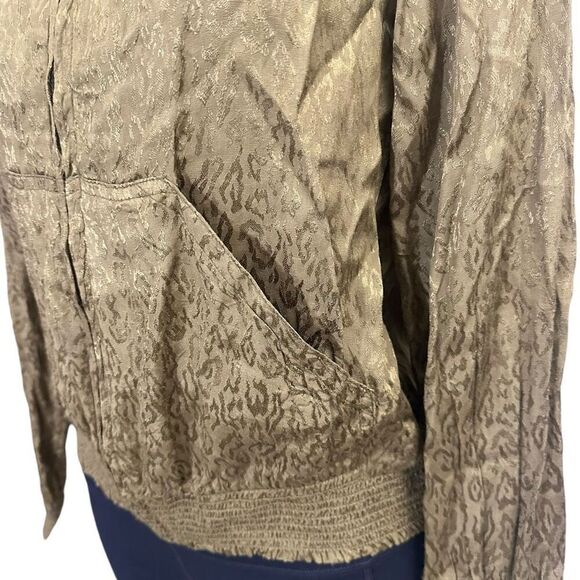 Maeve x Anthropologie Green Shiny Tonal Leopard Print Zip Top Lightweight XS - Picture 3 of 10